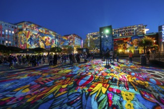 Essen Light Festival, in the city centre, light art on Kennedyplatz, the Berlin artist Daniel