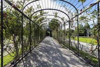 Long rose walkway in elegant style in the garden, Vienna