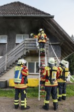 Fire brigade operation at a house fire, St Peter, Southern Black Forest, Black Forest,