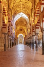 Long, antique corridor with majestic arches and columns, Cordoba