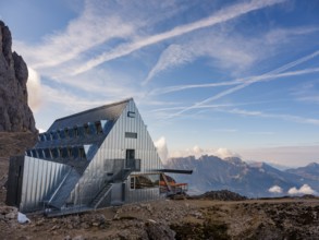 Santnerpass hut, behind Latemar, rose garden, Dolomites, South Tyrol, Italy, Europe