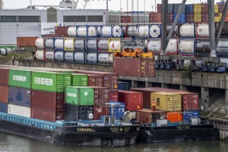 Port of Duisburg Ruhrort, Container freighter being loaded and unloaded at DeCeTe, Duisburg