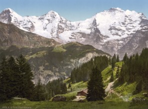 Mürren, Grutschalp, I, Eiger, Mönch und Jungfrau, Bernese Oberland, Switzerland, Historic,