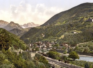 View of the rose garden, a mountain range of the Dolomites in South Tyrol, formerly