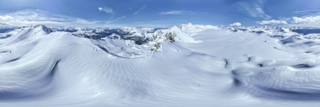 Aerial view, Alpine panorama, Snow-covered glacier plain, Plaine-Morte glacier, Bernese Alps,