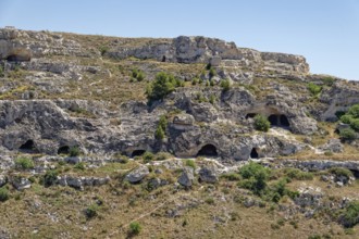 Ancient caves of Matera at the Gravina Gorge. There are around 3000 cave dwellings in Matera, dug