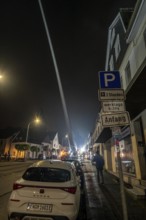 Transport of a 68 metre long, 22 tonne blade of a wind turbine, here in Breckerfeld, with a