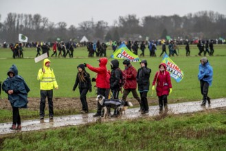 Many thousands of demonstrators march after a demonstration against the demolition of the lignite