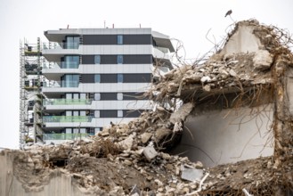 Demolition of the former RWE building complex, in the city centre, on the A40 motorway in Essen, in