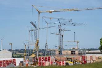 New development area near Bad Wünnenberg, construction sites of various detached houses and