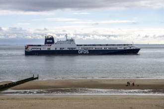 The DFDS cargo ferry Begonia Seaways, loaded with lorry trailers and new cars, leaves the