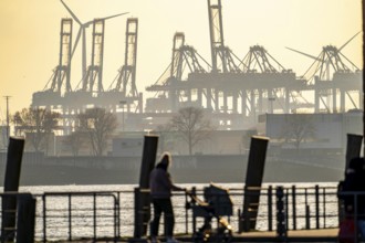 Port of Hamburg, view of the Container Terminal Burchardkai, from Altonaer Ufer, Hamburg, Germany,