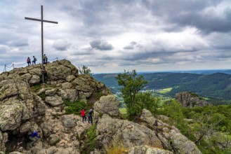 The Bruchhauser Steine, in the Hochsauerland district, the cobblestone, summit cross, rock