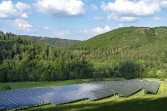 Photovoltaic system, in a valley of the Sauerland in Hesse, west of Korbach Germany