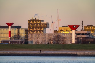 Skyline of Bremerhaven, seen across the Weser, building of the Alfred Wegener Institute, Helmholtz