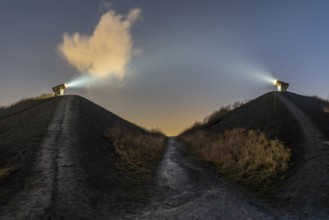 Rungenberg spoil tip in the Buer district, Night Sign light installation, Gelsenkirchen, North