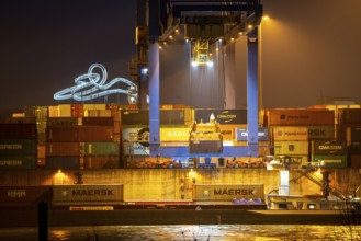 Container Handling Centre, Gateway West Terminal, Logport 2, cargo ship, in Duisburg on the Rhine,