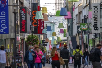 City centre of Essen, summer, Limbecker Straße, pedestrian zone, shopping street, decoration, North