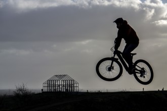 Mountain bike trail with jumps, downhill trail, on the Norddeutschland spoil tip in