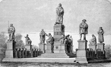 The Luther Monument in Worms, Germany, in 1870, Historical, digital reproduction of an original