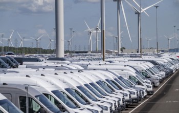 Storage area for new cars in the port of Vlissingen-Oost, vehicles are temporarily stored on over