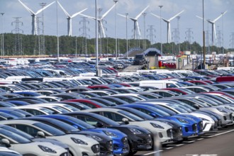 Storage area for new cars in the port of Vlissingen-Oost, vehicles are temporarily stored on over