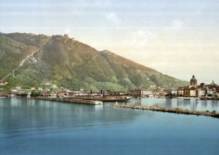 Como, the harbour, Lake Como, Italy, Historical, digitally restored reproduction from a 19th