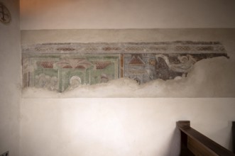 Interior view of St Ruprecht's Church, Gothic frescoes from the Merano School, Dorf Tyrol, Tirolo,