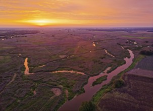 Sunrise over the meandering riverbed of the Narew and the Narew National Park, Narwianski Park