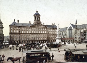 Dam Square with the Royal Palace (left) and the Nieuwe Kerk (right), Amsterdam, Holland, 1890,