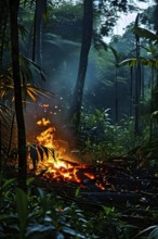 Destructive act of fire clearing within the amazon rainforest, AI generated