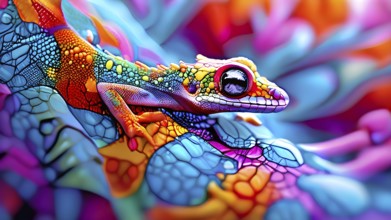 Nano material inspired by gecko feet with intricate patterns and vibrant colors representing