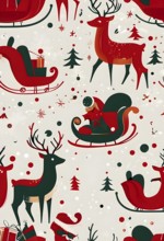 Whimsical abstract scene with stylized reindeer and sleighs to capture the magic of Christmas, AI