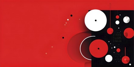 Minimalist illustration featuring abstract geometric shapes with red color accent symbolizing fun