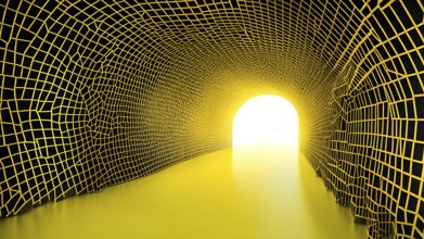 Abstract geometric pattern tunnel structure embodying data streams and communication in yellow