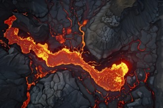 Aerial view capturing the brilliant dance of molten lava, AI generated