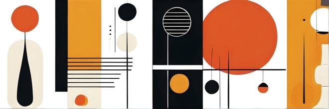 Abstract minimalist mid century vector set with hand drawn geometric elements, AI generated