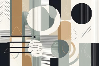 Abstract minimalist mid century vector set with hand drawn geometric elements, AI generated