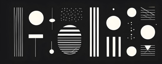 Minimalist element hand drawn mid century style vector set in abstract stripe line art, AI