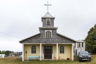 Typical wooden church along W-248, Chiloe, Chile, South America