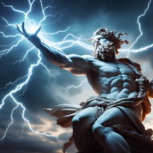 The Greek god Zeus hurls lightning bolts from his hand, symbol photo greek mythology, god, gods,