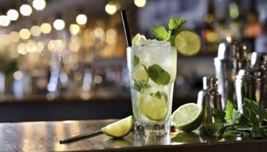 Drink, alcohol, cocktail, mojito on the bar, AI generated, AI generated