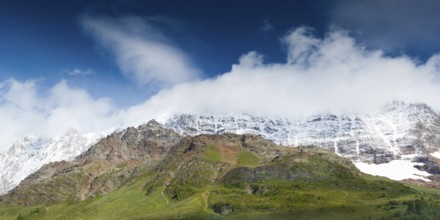 Mountain panorama on the Langgletscher in Valais, Bernese Alps, Lötschental, hiking, mountains,