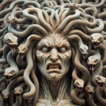 Greek mythology, the Gorgon Medusa with snakes in her hair, the sight of her turned everyone to