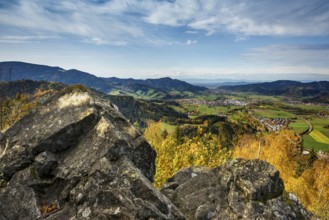 View of the Dreisamtal and Freiburg from the Frauensteigfelsen, Kirchzarten, Freiburg im Breisgau,