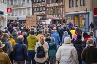 Dense crowd at a demonstration on a city street, Against the Right Demo, Nagold, Black Forest,