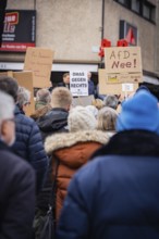 People with placards at a demonstration against the AFD, demonstration against the right, Nagold,