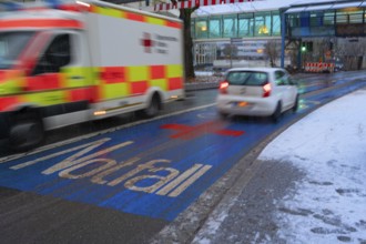 Ambulance at an emergency lane near the University Hospital, Erlangen, Middle Franconia, Bavaria,