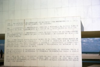 Marble plaque with important historical dates in front of the library building, Brasilia, Federal