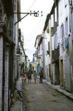 Narrow streets in the village of Quillan, Aude department, France 1973